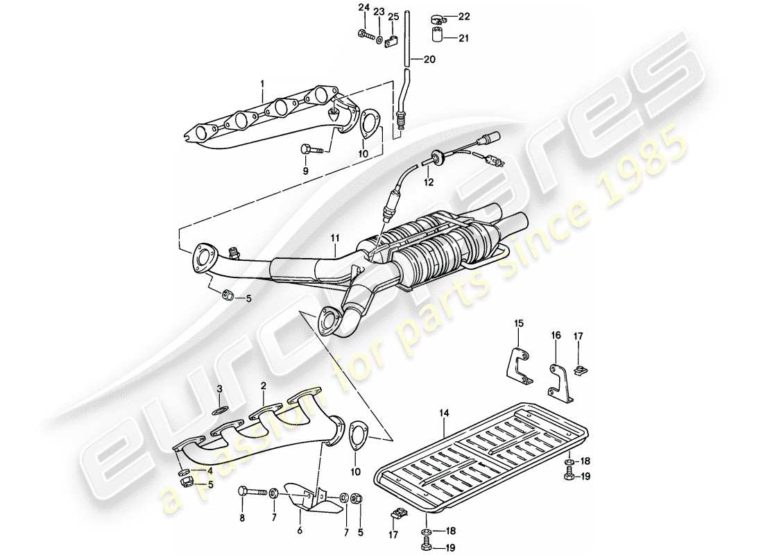 porsche 1984 (928) sistema di scarico - catalizzatore diagramma delle parti