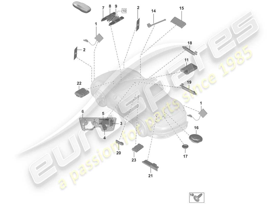 porsche 992 (2019) diagramma delle parti dell'antenna