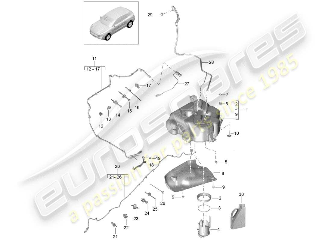 porsche 2014 (macan) ex. sistema di controllo delle emissioni diagramma delle parti