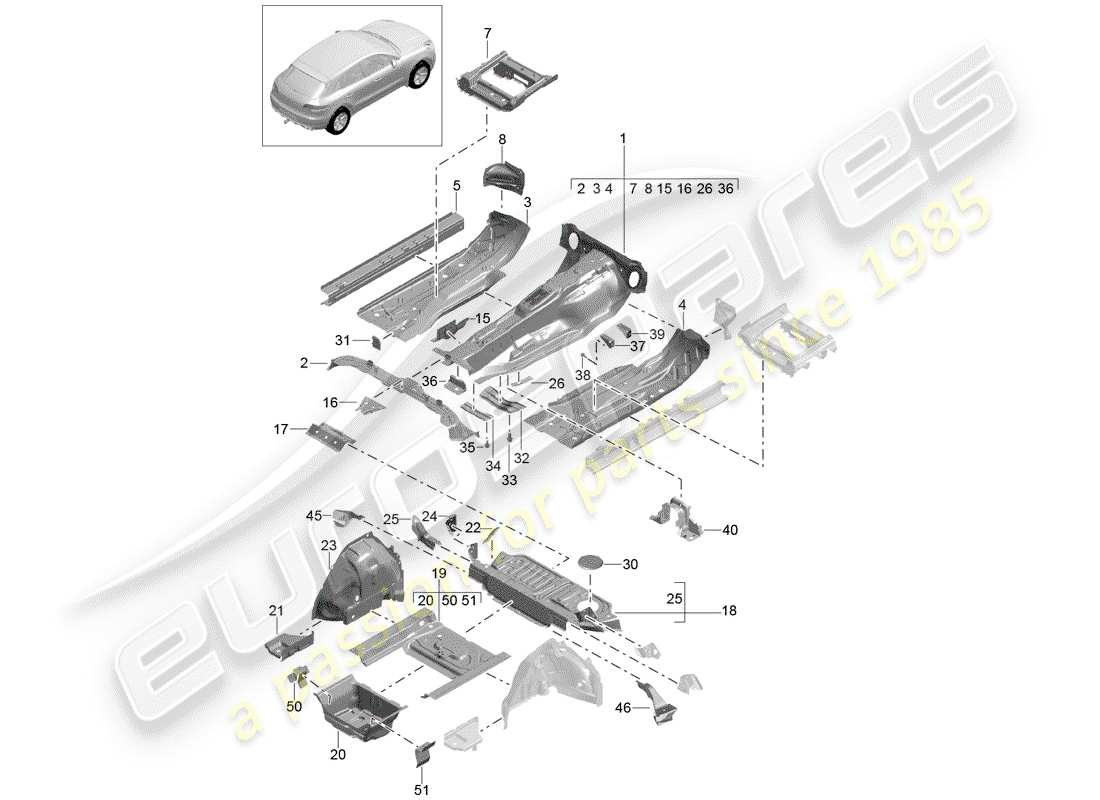 porsche 2014 (macan) piastre da pavimento diagramma delle parti
