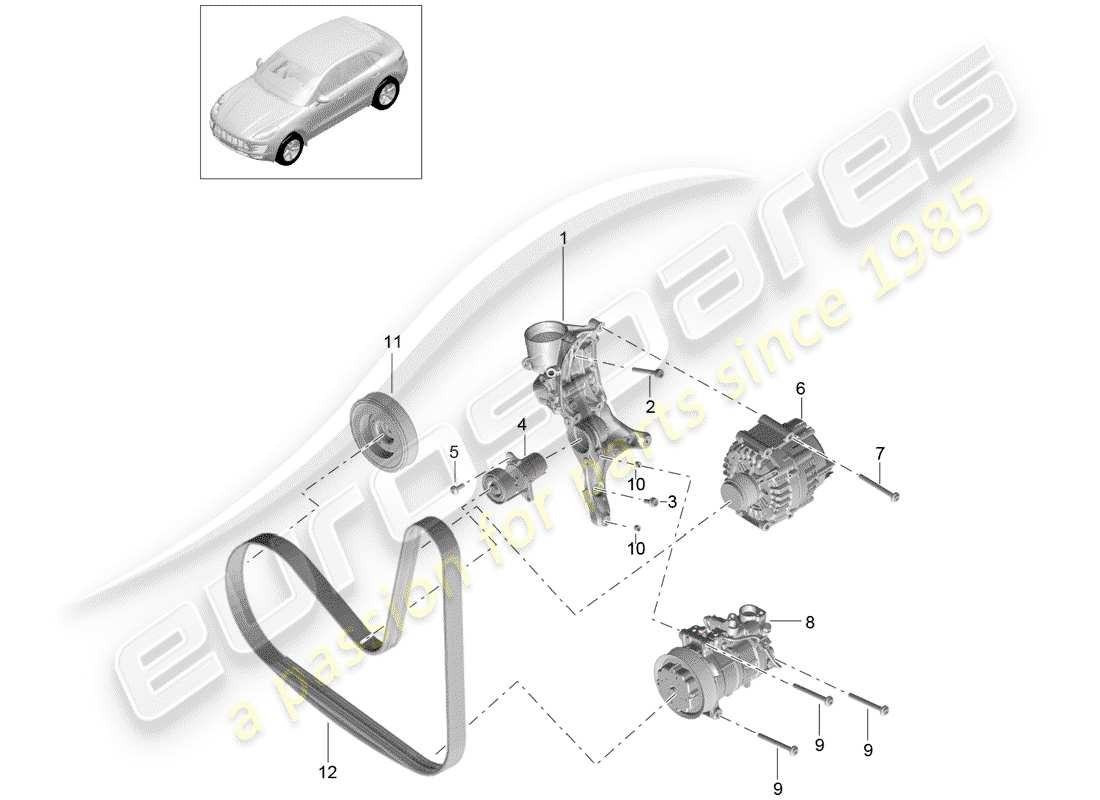porsche 2014 (macan) ammortizzatore di tensionamento della cinghia diagramma delle parti
