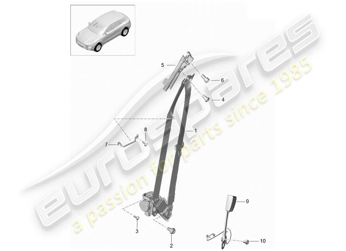 porsche 2014 (macan) cintura di sicurezza a tre punti diagramma delle parti
