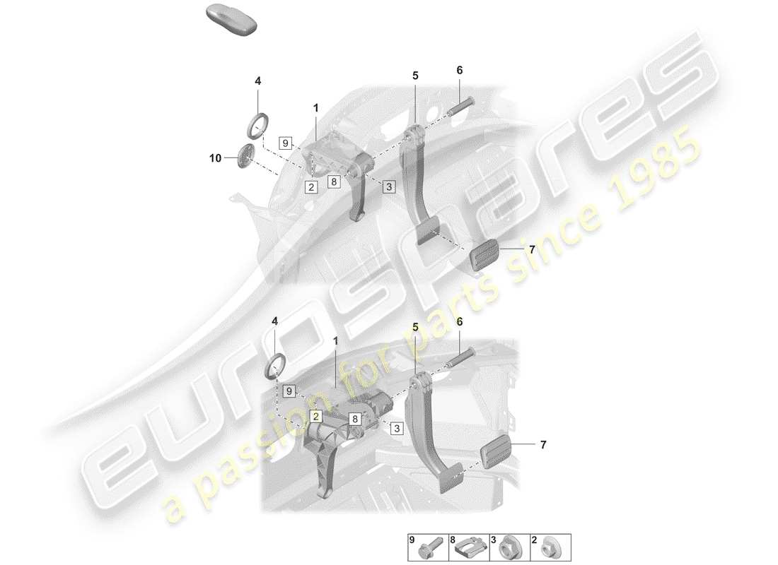 porsche 2020 (992-1) pedali freno e frizione schema delle parti