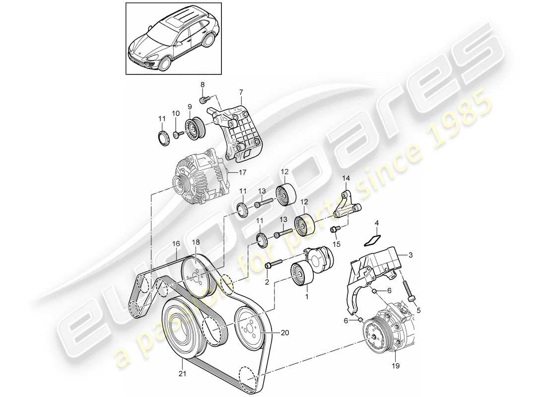 porsche 2011 (cayenne e2 92a) tendicinghia diagramma delle parti