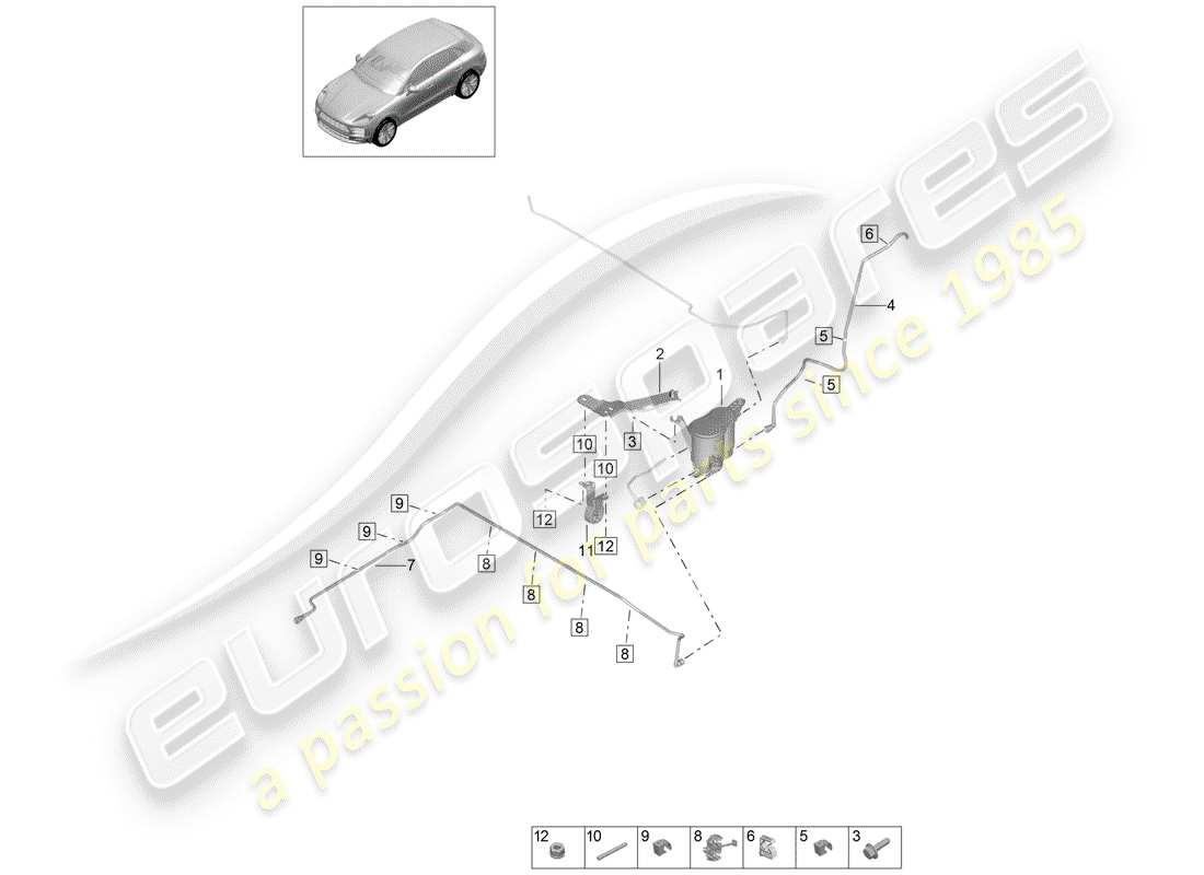 porsche 2019 (macan) contenitore per emissioni evaporative diagramma delle parti