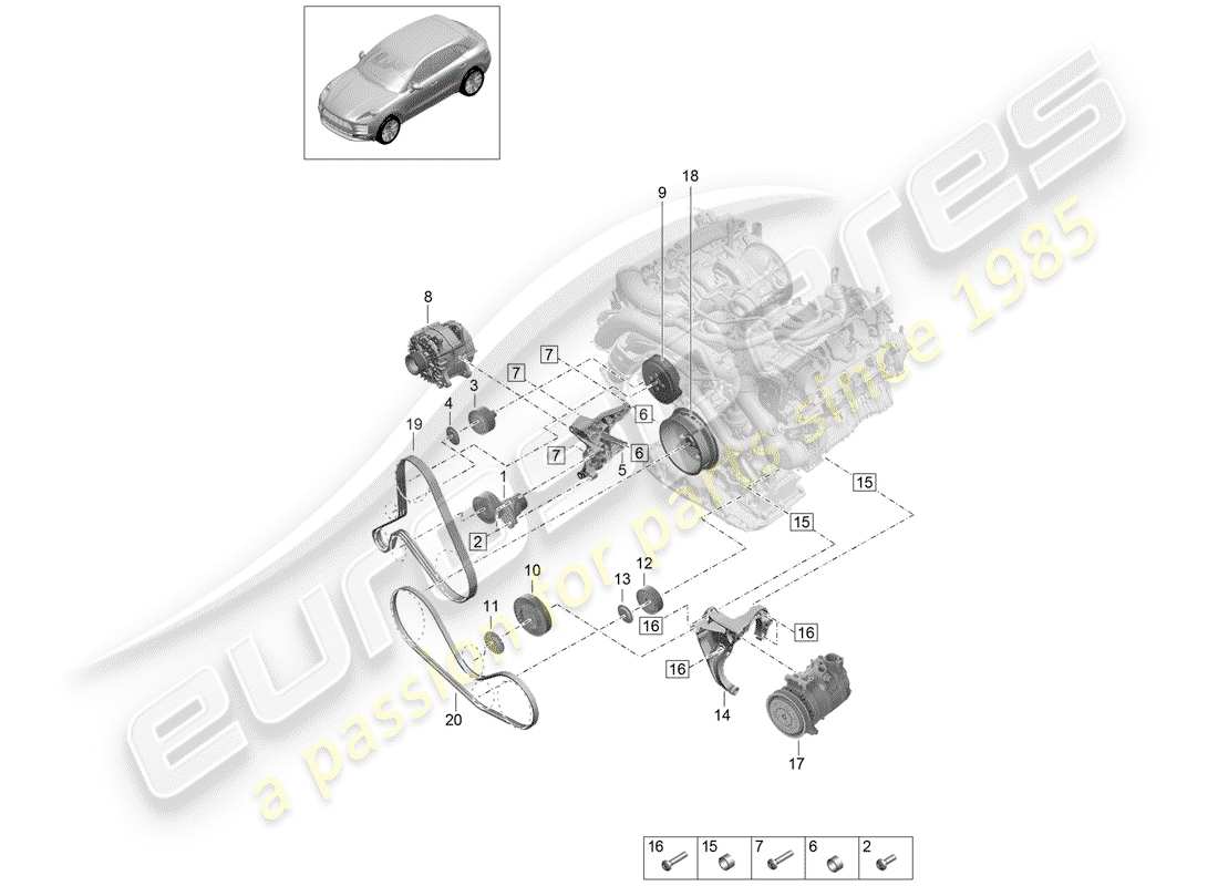porsche 2019 (macan) cintura a costine diagramma delle parti