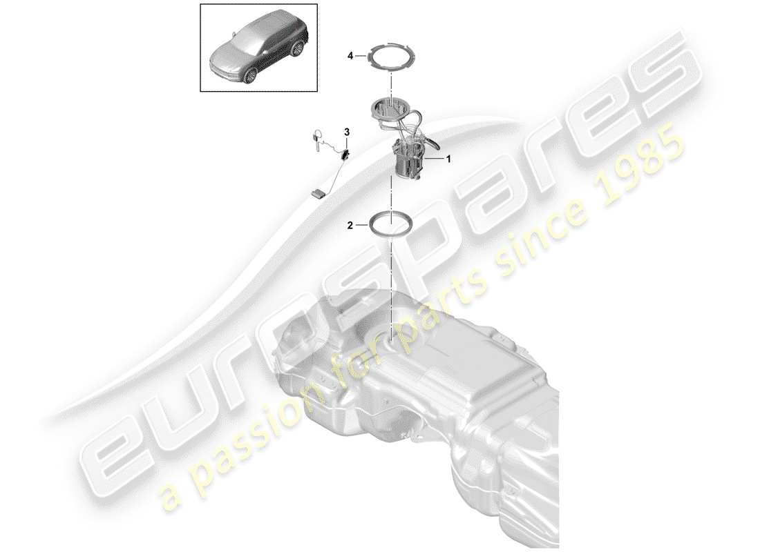 porsche 2019 (cayenne e3 9ya/9yb) serbatoio di carburante diagramma delle parti