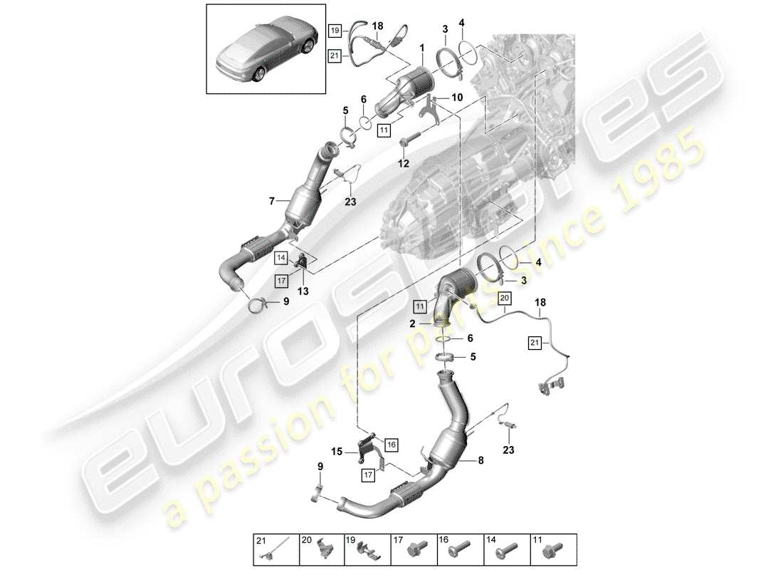 porsche 2020 (panamera 971-1) diagramma delle parti del sistema di scarico
