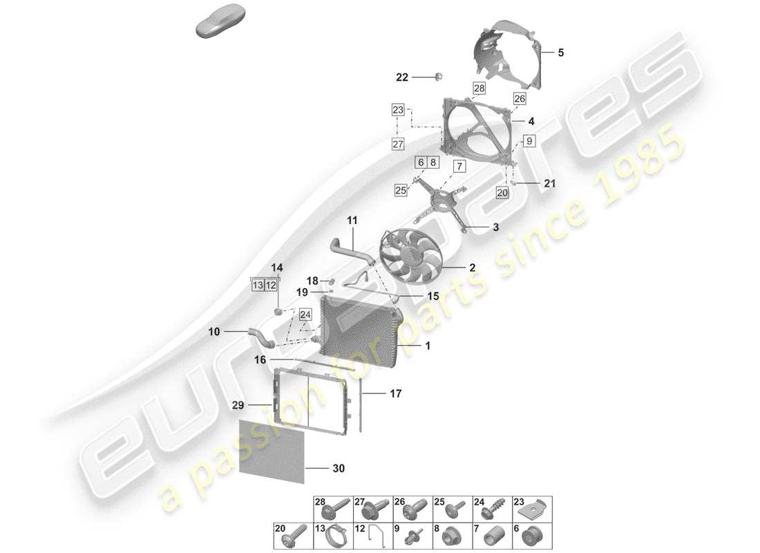 porsche 2020 (992-1) diagramma delle parti del radiatore