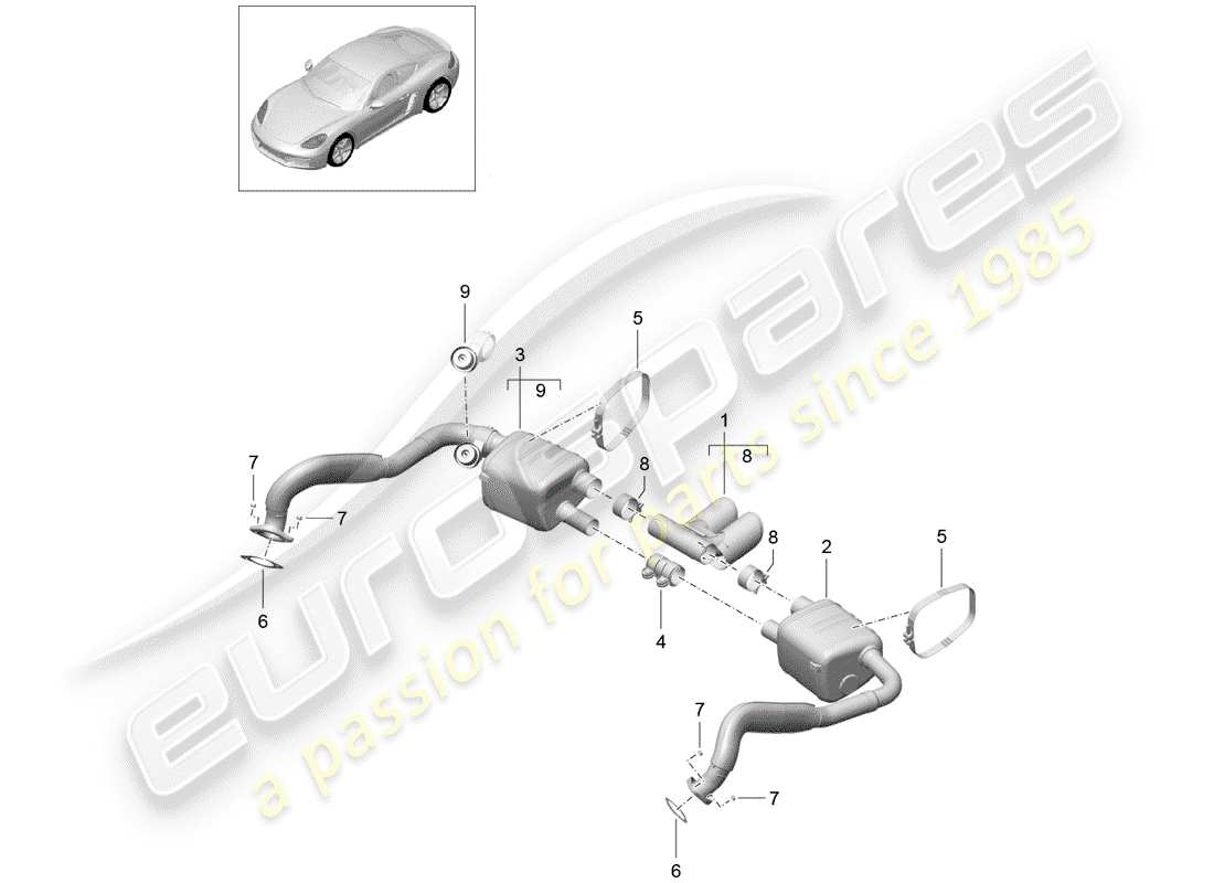 porsche 2017 (718 cayman) impianto di scarico diagramma delle parti