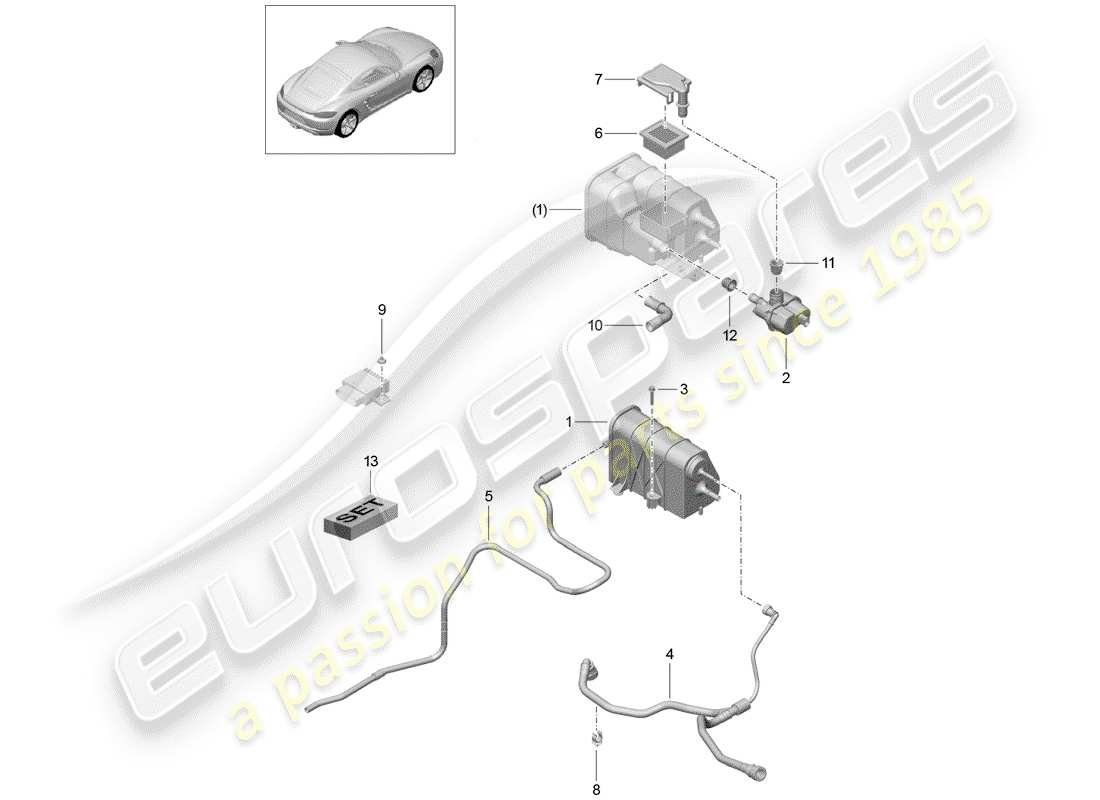 porsche 2017 (718 cayman) schema delle parti del contenitore per emissioni evaporative