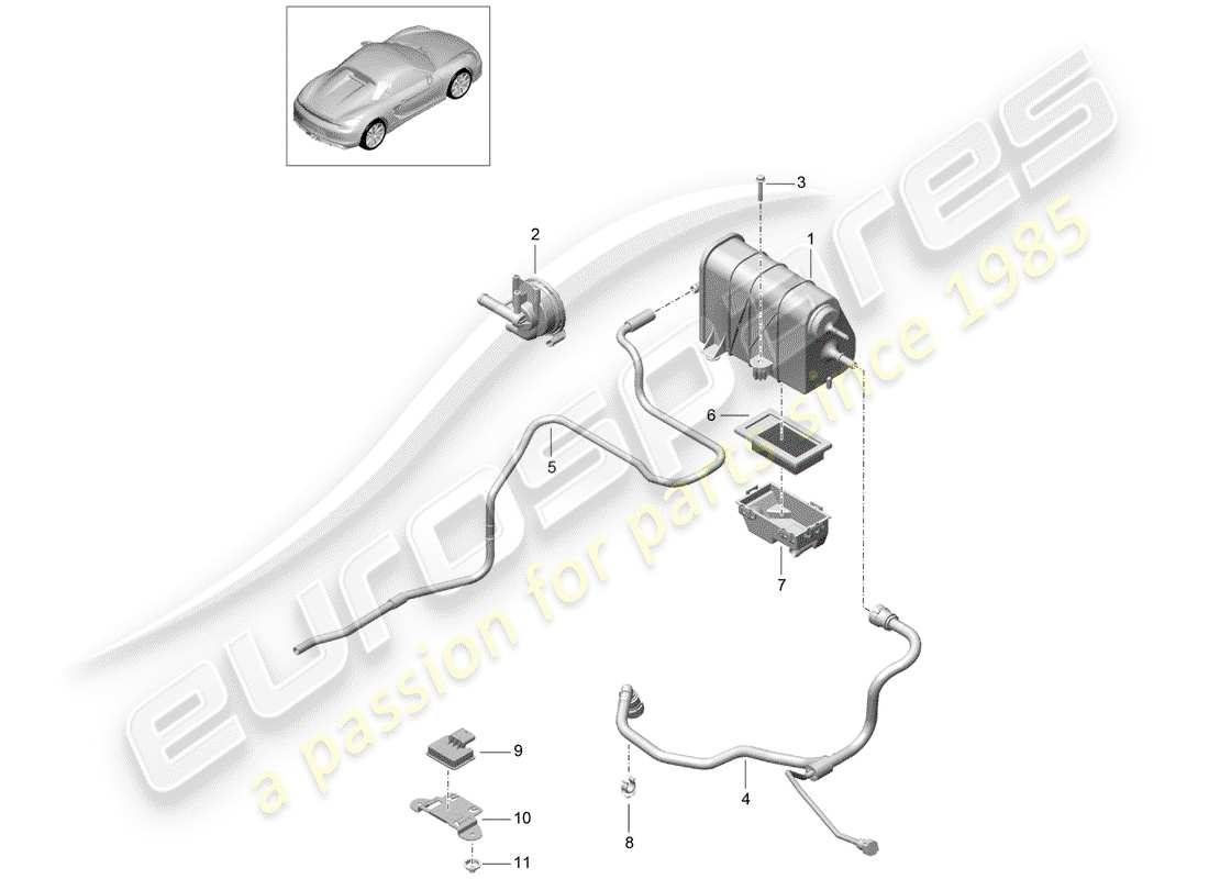 porsche 2016 (981 boxster spyder) contenitore per emissioni evaporative diagramma delle parti
