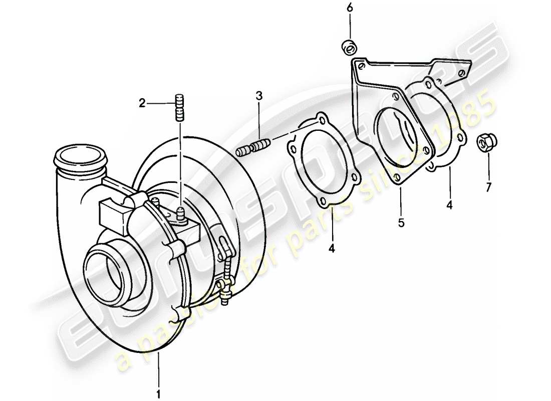 porsche 1987 (911) turbocompressore gas di scarico diagramma delle parti