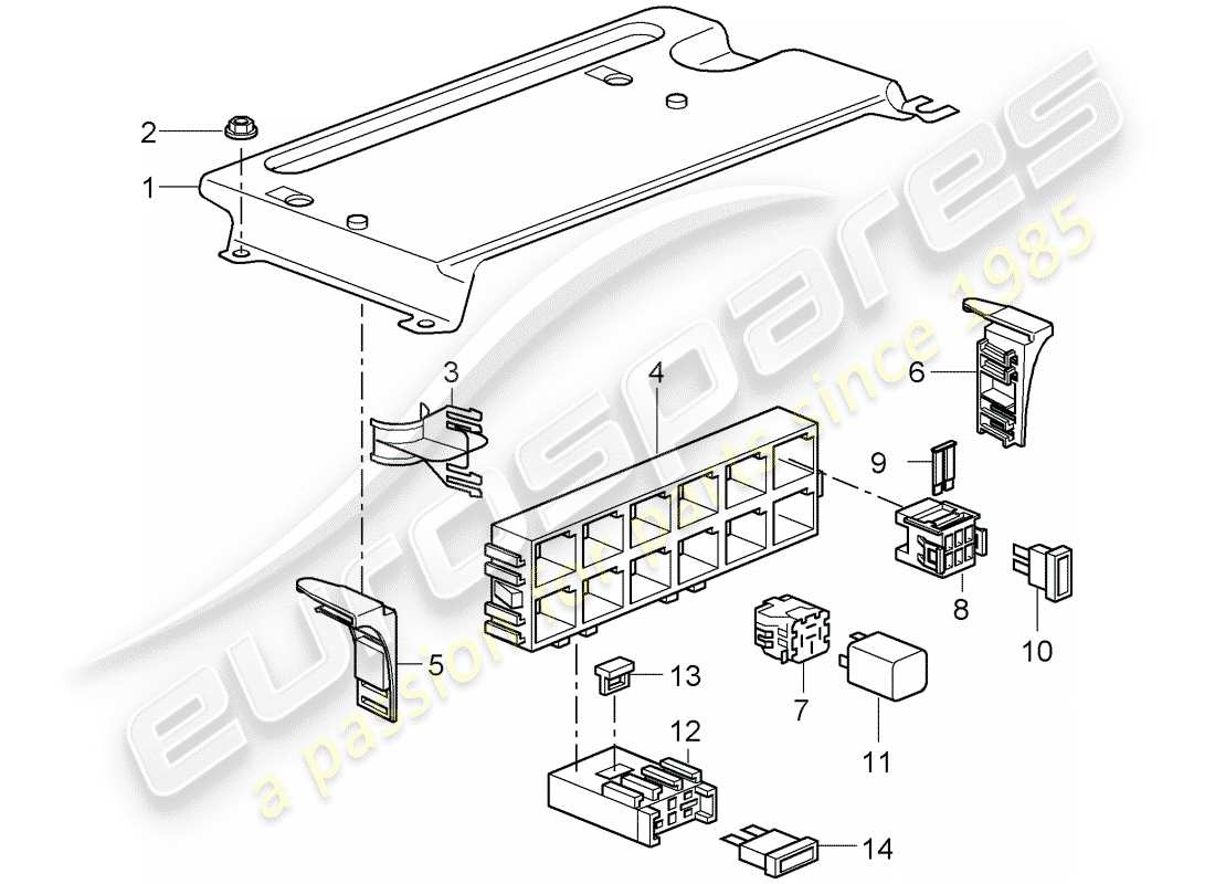 porsche 2011 (997-2 gt3) scatola dei fusibili/piastra relè diagramma delle parti