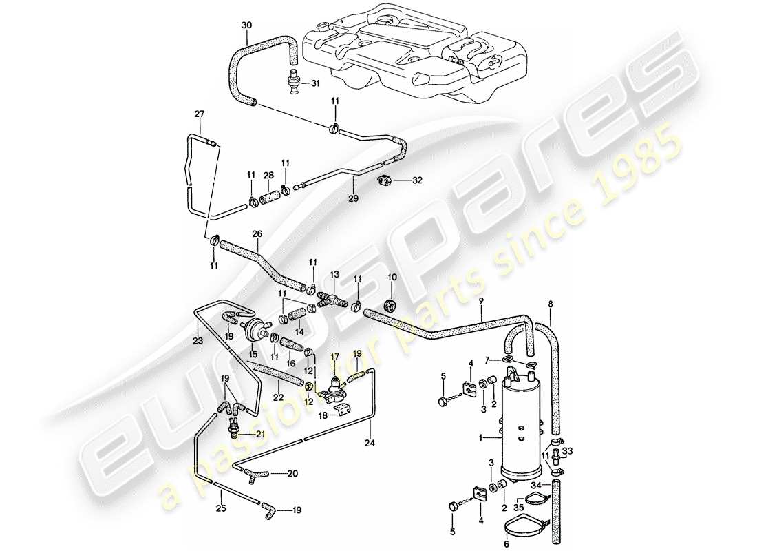 porsche 1986 (944) schema delle parti del contenitore per emissioni evaporative