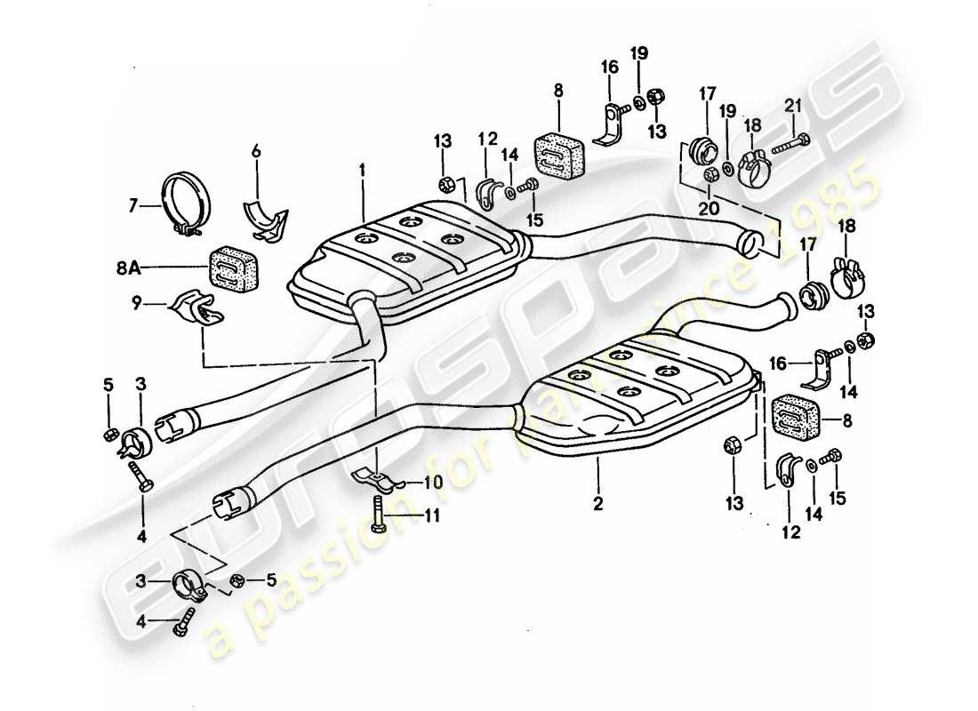 porsche 1994 (928) impianto di scarico - silenziatore intermedio diagramma delle parti