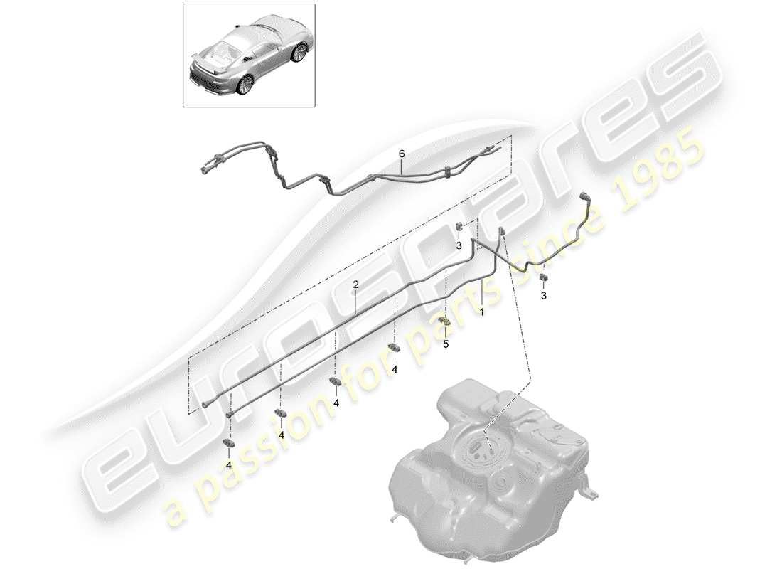 porsche 2017 (991-2 r/gt3/rs) linea carburante diagramma delle parti