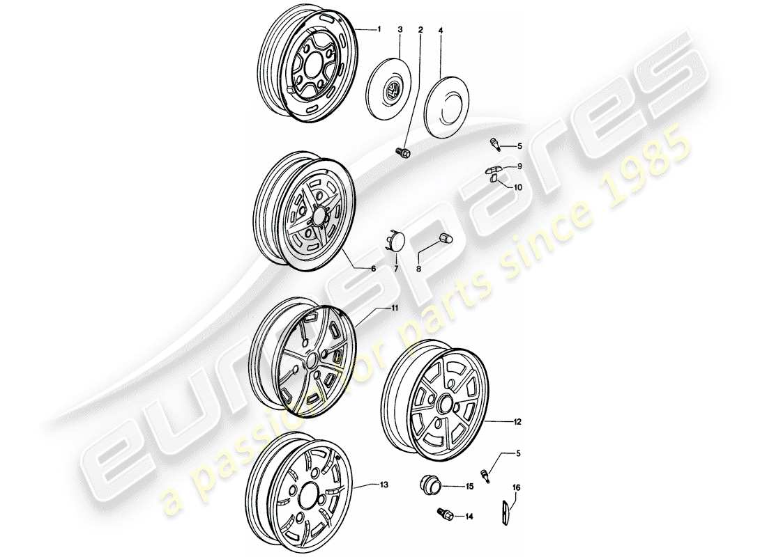 porsche 1972 (914) ruote diagramma delle parti