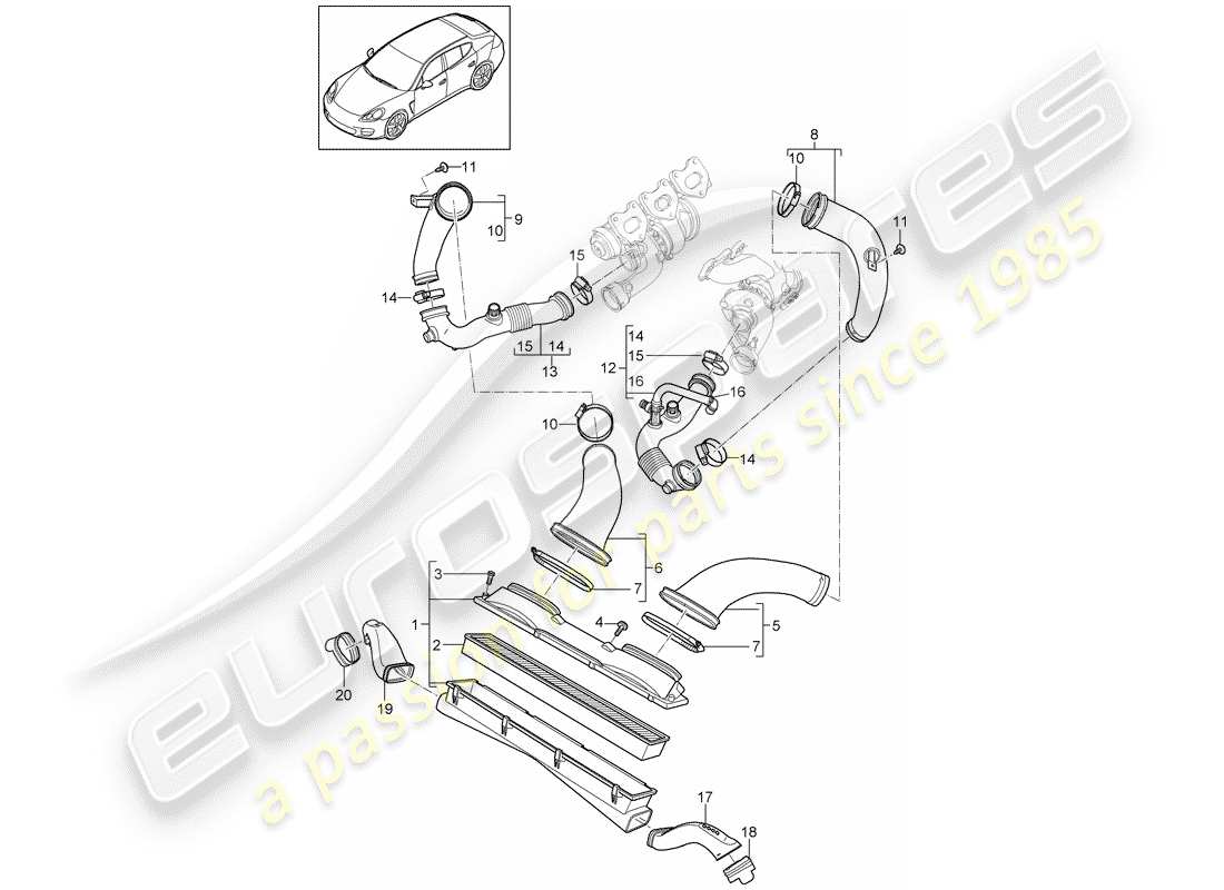 porsche 2013 (panamera 970) sistema di depurazione dell'aria diagramma delle parti