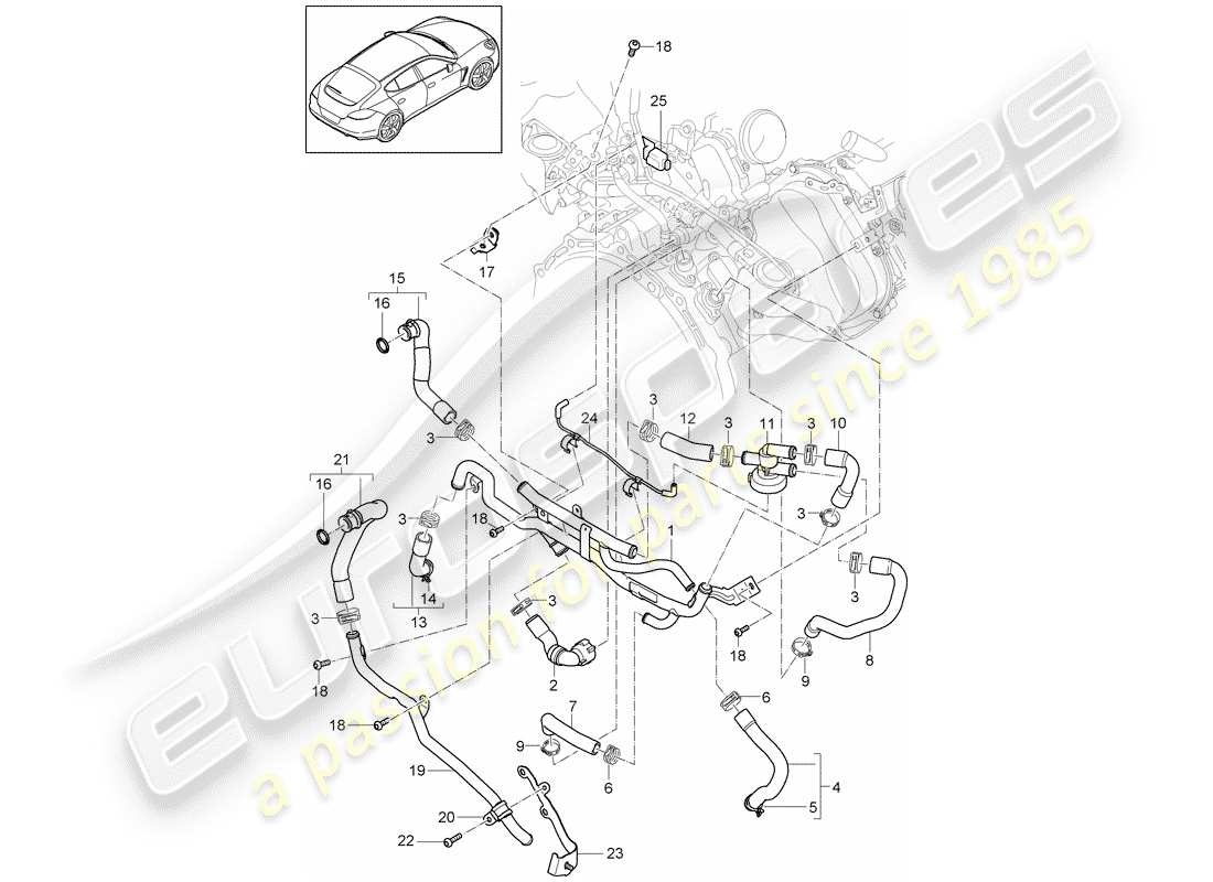 porsche 2013 (panamera 970) diagramma delle parti del raffreddamento ad acqua