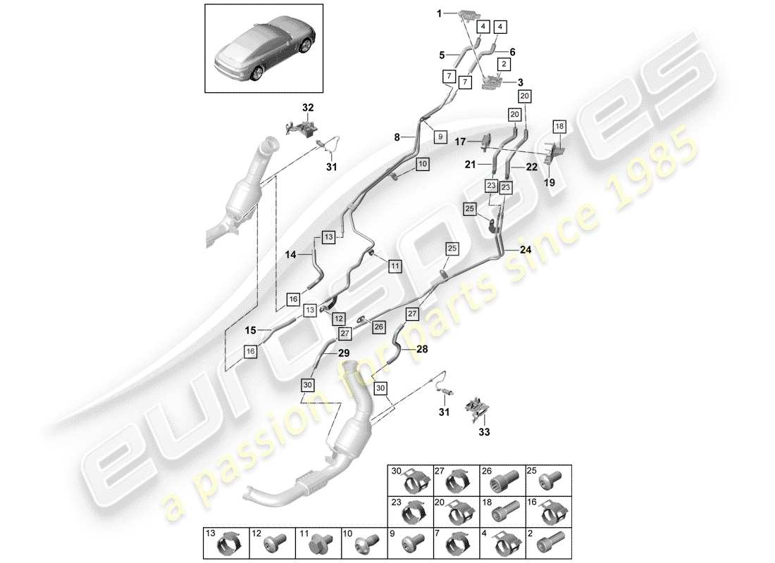 porsche 2017 (panamera 971-1) impianto di scarico diagramma delle parti