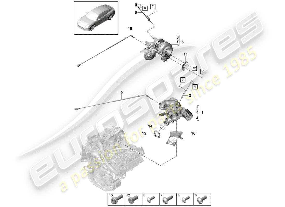 porsche panamera 971 (2017) turbocompressore gas di scarico diagramma delle parti