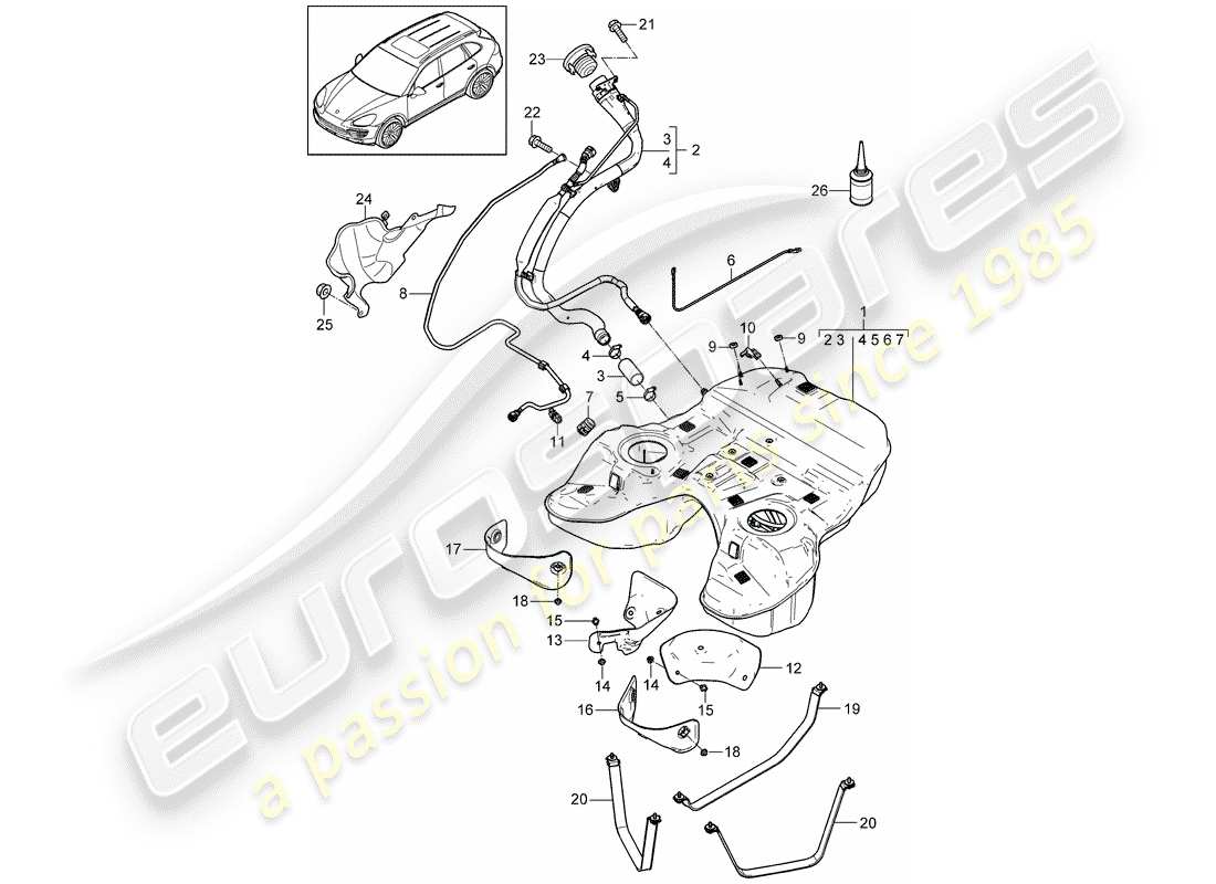 porsche 2016 (cayenne e2 92a) serbatoio di carburante diagramma delle parti