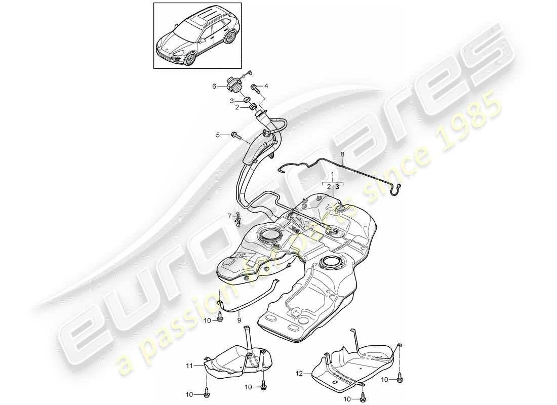 porsche 2013 (cayenne e2 92a) diagramma delle parti del serbatoio del carburante