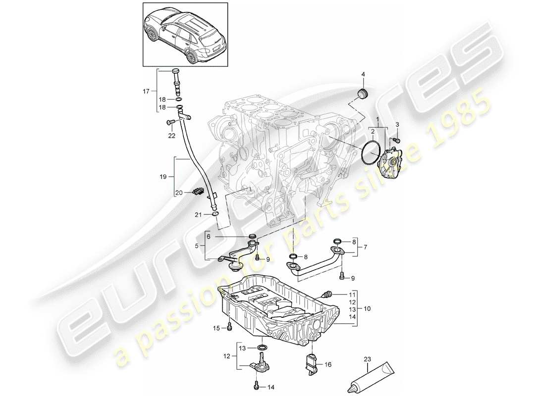 porsche 2013 (cayenne e2 92a) schema delle parti della pompa dell'olio