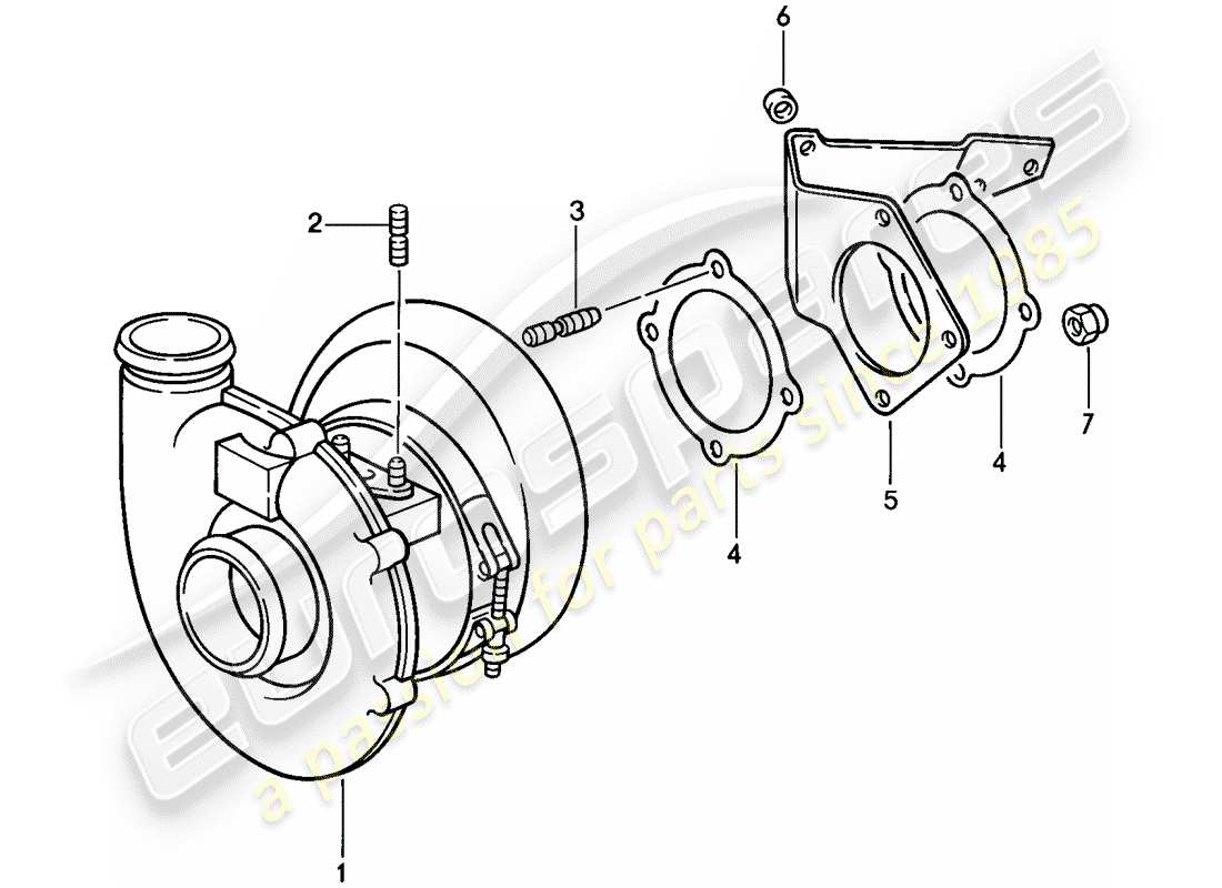 porsche 911 (1985) turbocompressore gas di scarico diagramma delle parti
