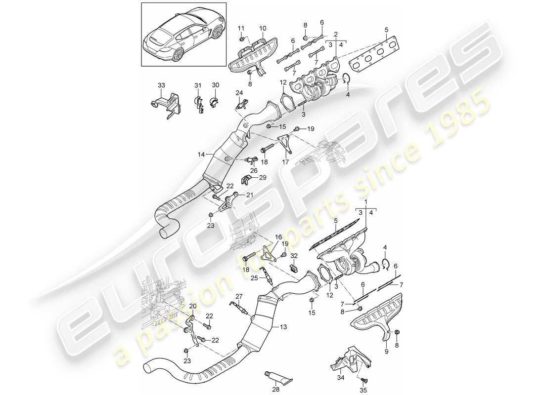 porsche 2011 (panamera 970) impianto di scarico diagramma delle parti