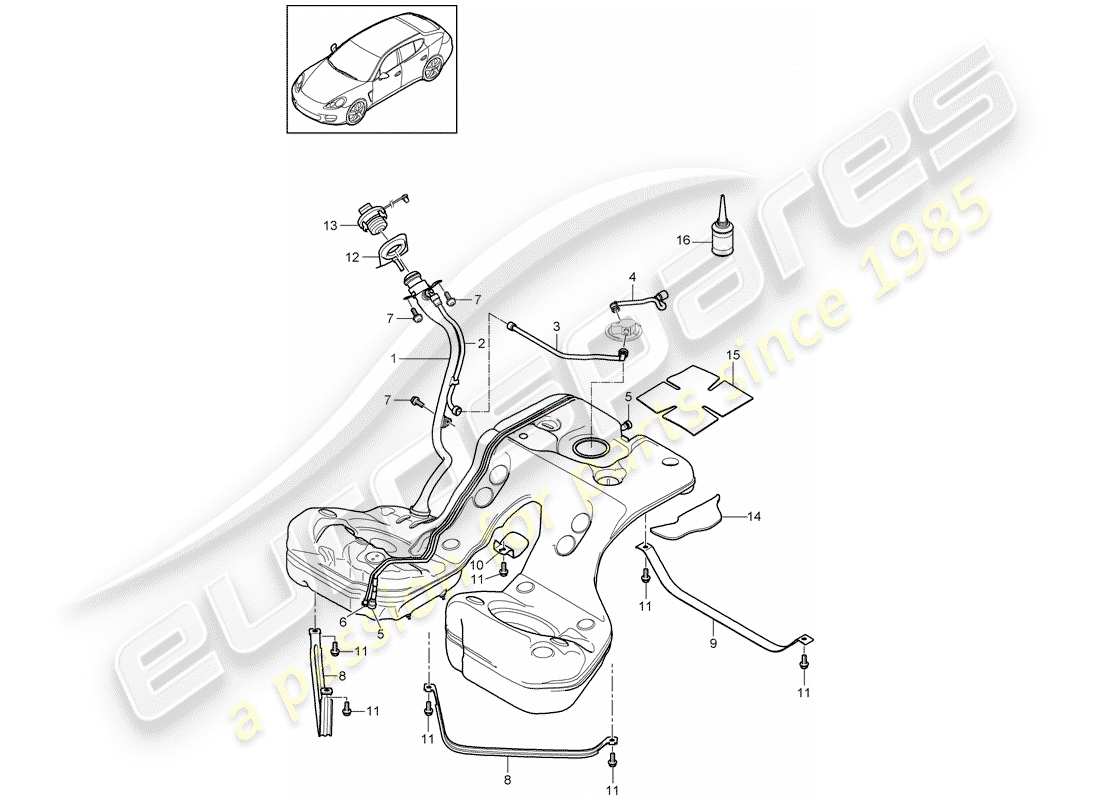 porsche 2013 (panamera 970) serbatoio del carburante con diagramma delle parti