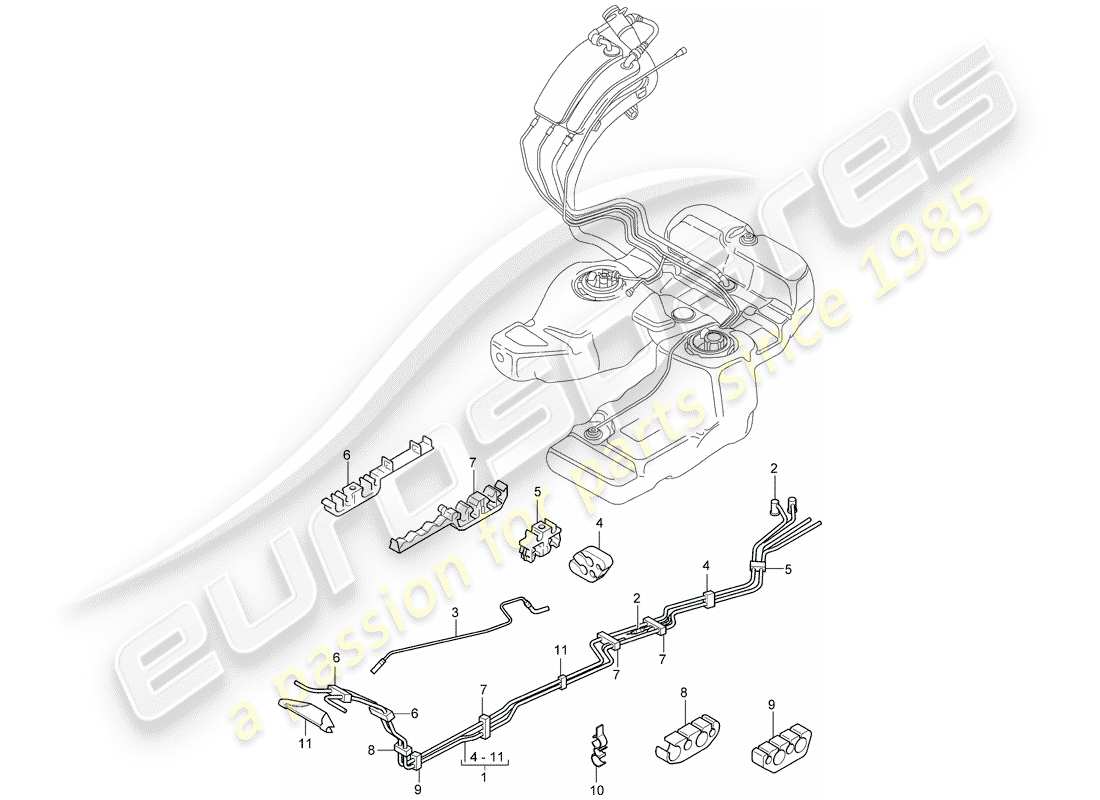 porsche 2003 (cayenne e1 9pa) sistema di alimentazione del carburante diagramma delle parti