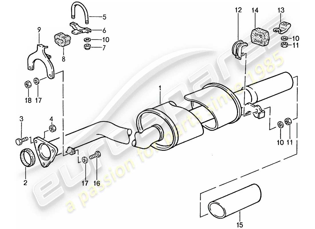 porsche 1990 (944) sistema di scarico - silenziatore di scarico, posteriore diagramma delle parti