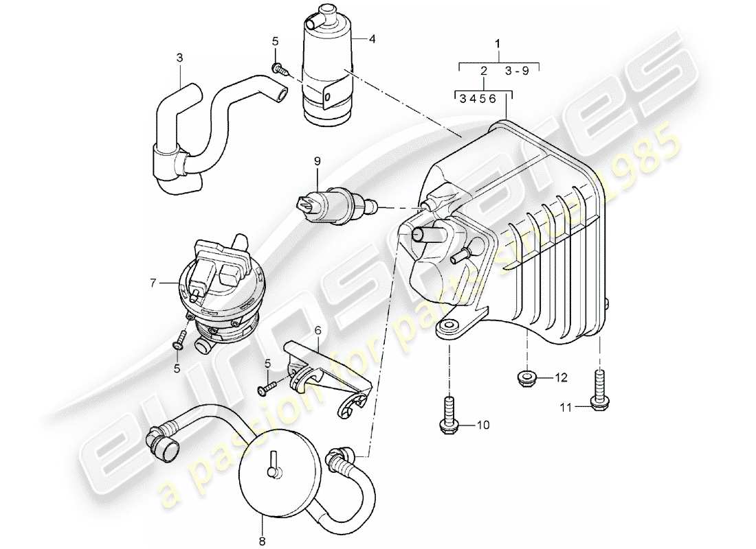 porsche 2005 (cayenne e1 9pa) contenitore per emissioni evaporative diagramma delle parti
