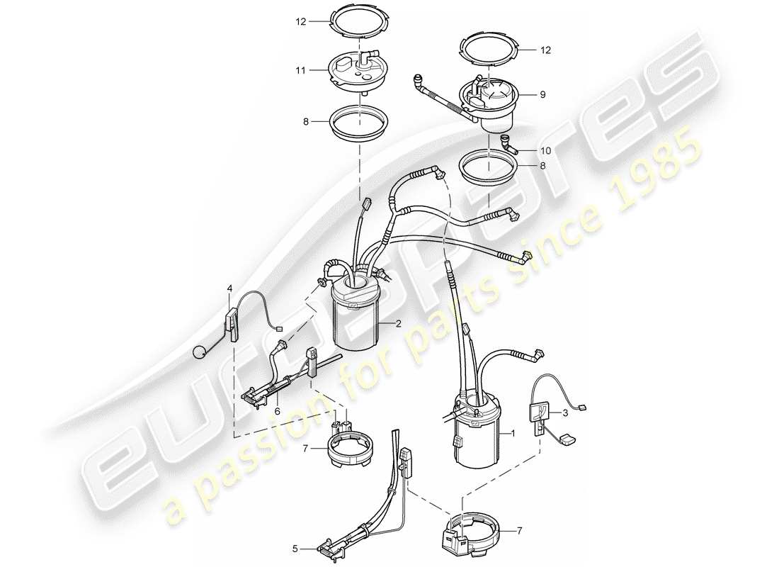porsche 2005 (cayenne e1 9pa) diagramma delle parti del serbatoio del carburante