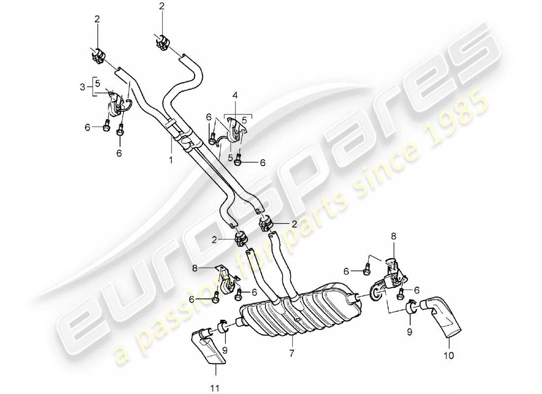 porsche 2005 (cayenne e1 9pa) diagramma delle parti del sistema di scarico