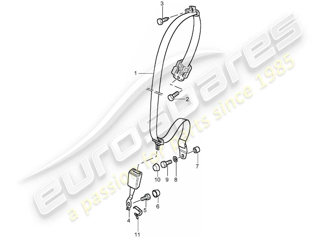 porsche 2003 (996 turbo / gt2) diagramma delle parti della cintura di sicurezza