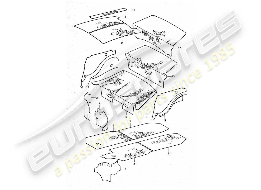 porsche 1977 (911 turbo) scocca - assorbitori acustici diagramma delle parti