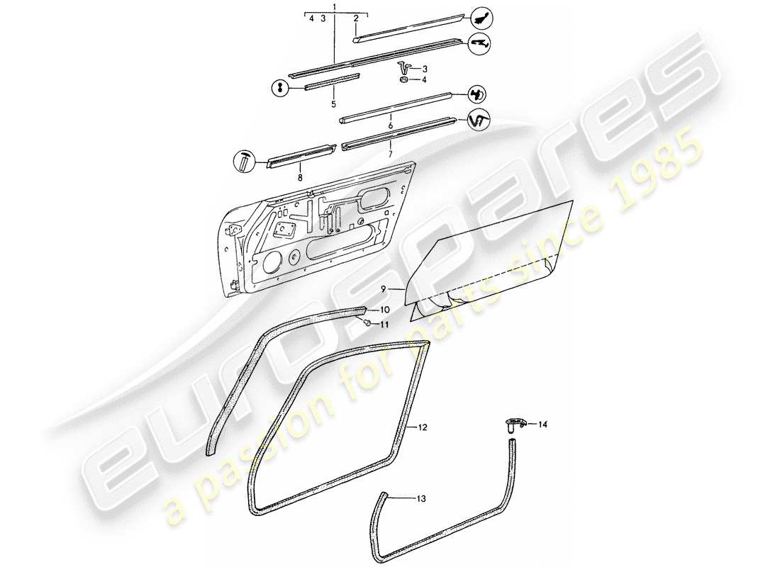 porsche 1990 (964) striscia di tenuta - porte diagramma delle parti
