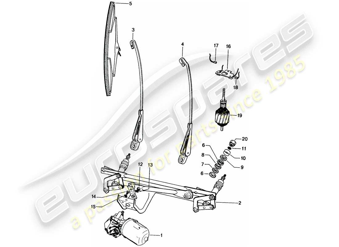 porsche 1971 (914) sistema tergicristallo diagramma delle parti