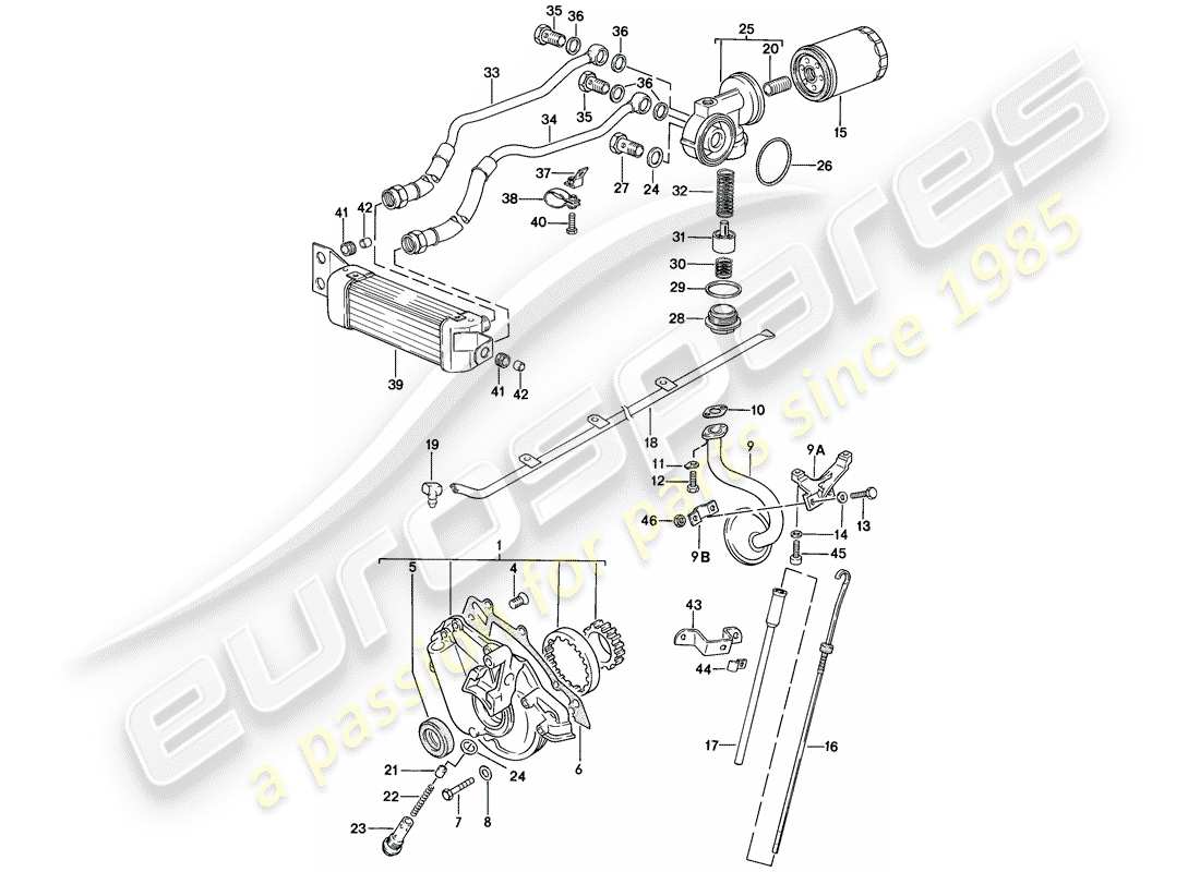 porsche 1978 (924) lubrificazione motore - radiatore olio motore diagramma delle parti