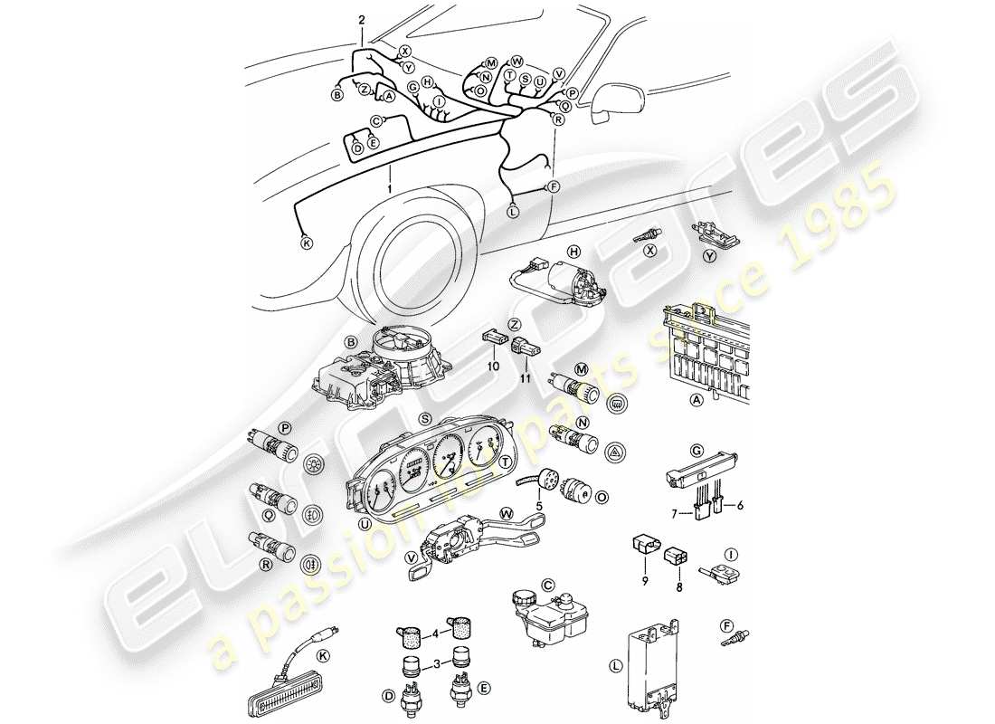 porsche 1983 (928) cablaggio - cruscotto diagramma delle parti