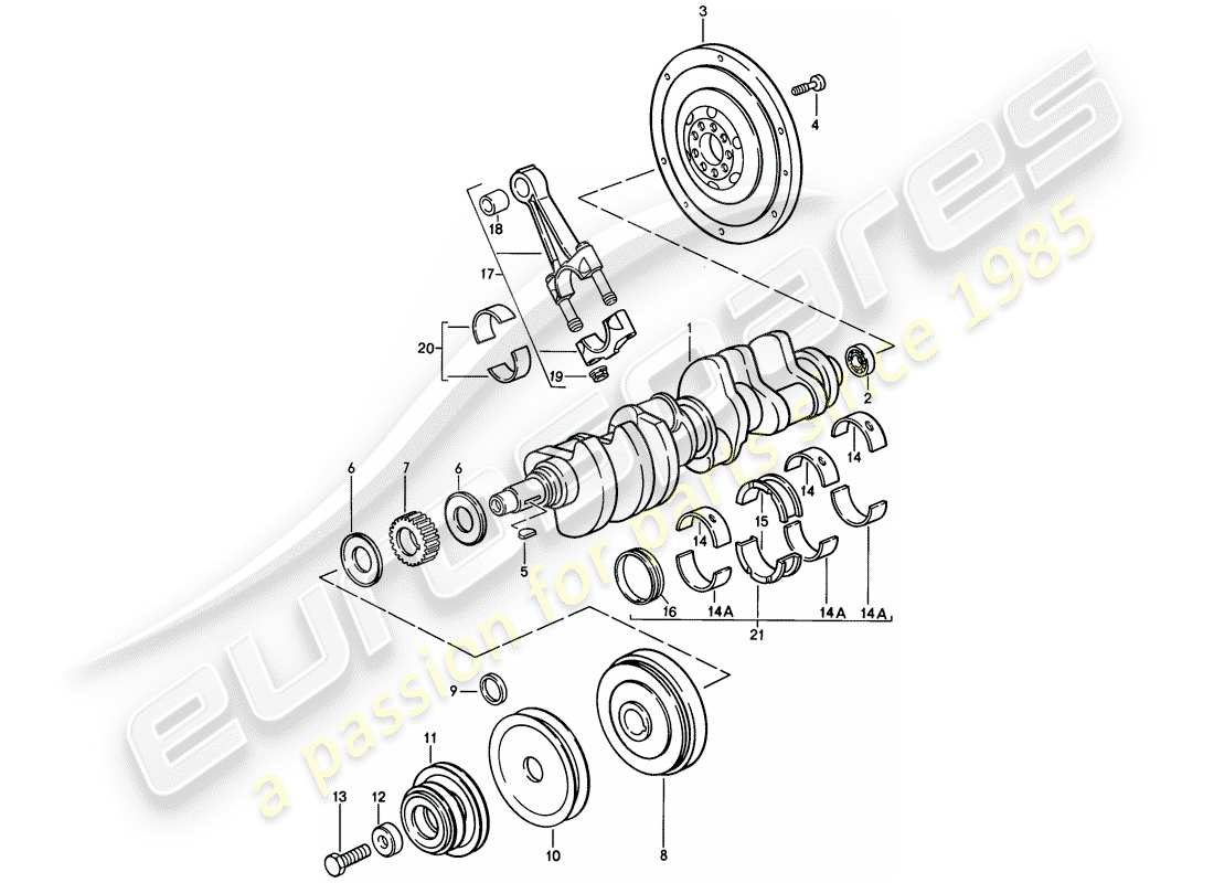 porsche 1982 (928) albero motore - biella diagramma delle parti