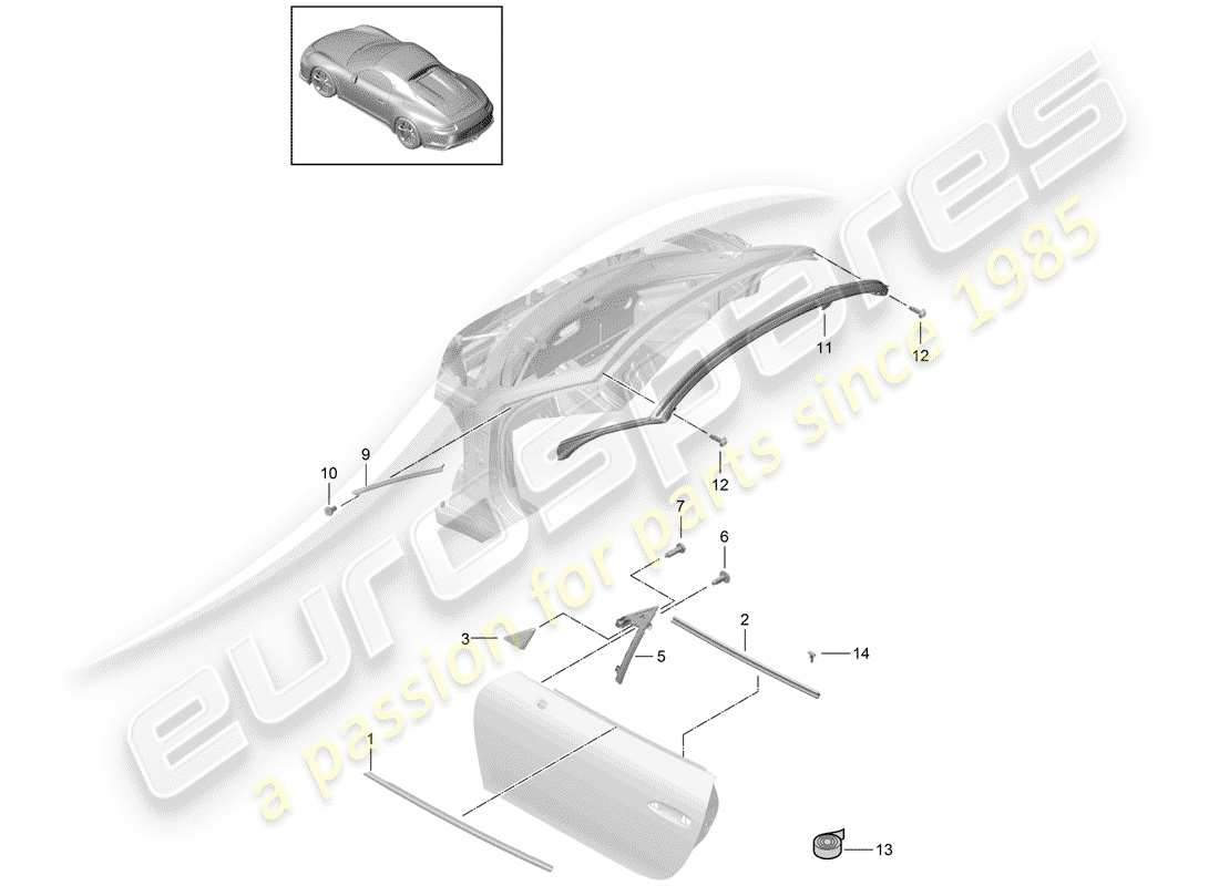 porsche 2017 (991-2 r/gt3/rs) guarnizione della porta diagramma delle parti