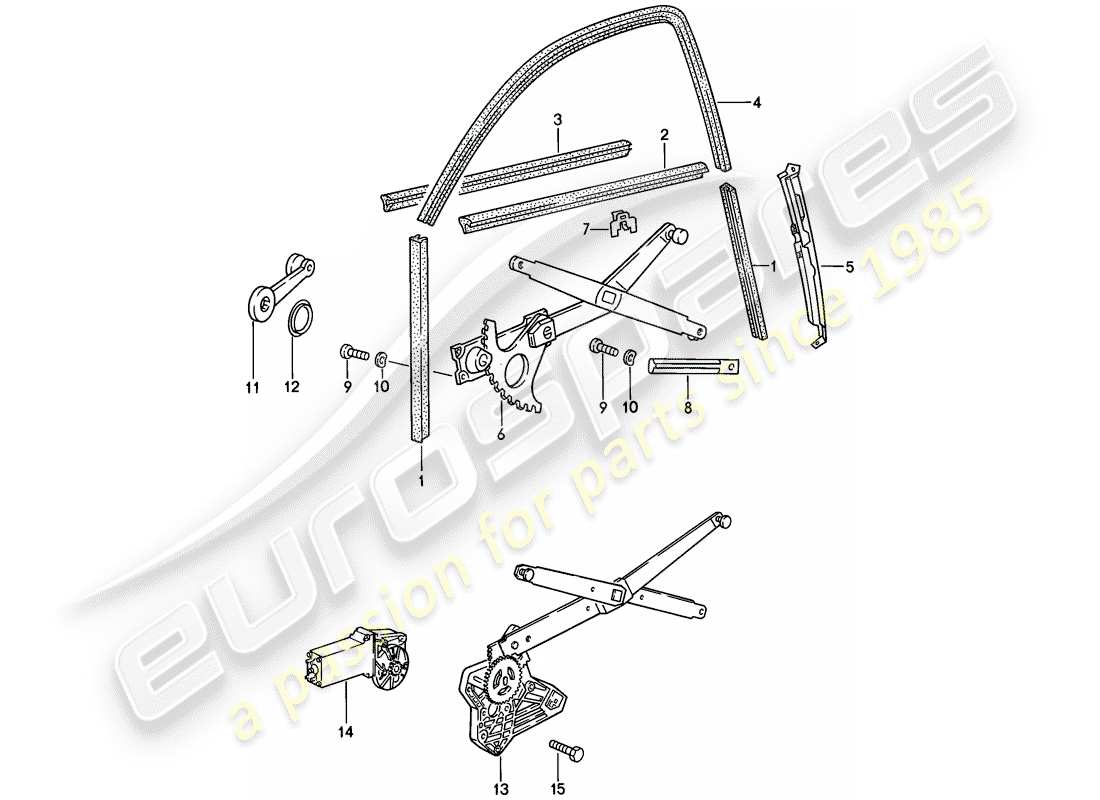 porsche 1986 (944) regolatore della finestra - canale in vetro diagramma delle parti