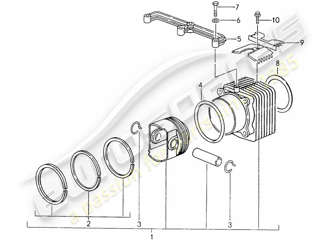 porsche 1998 (993) cilindro con pistoni diagramma delle parti