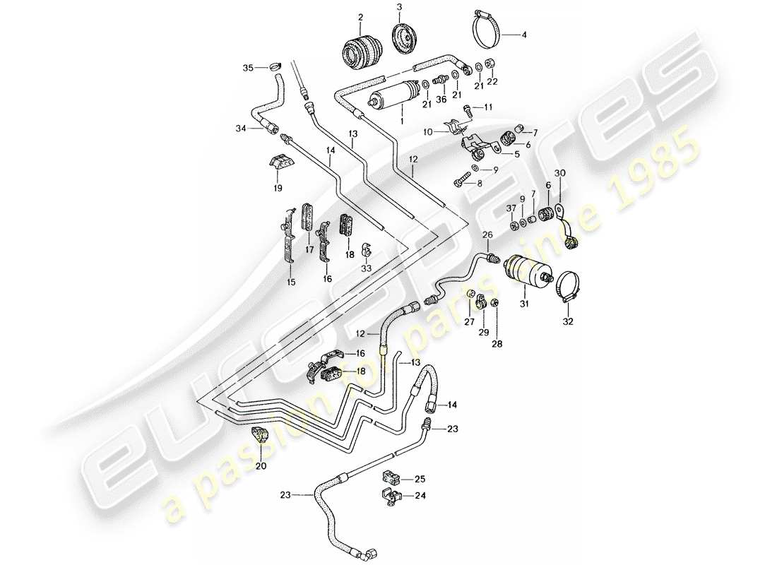 porsche 1998 (993) sistema di alimentazione carburante diagramma delle parti
