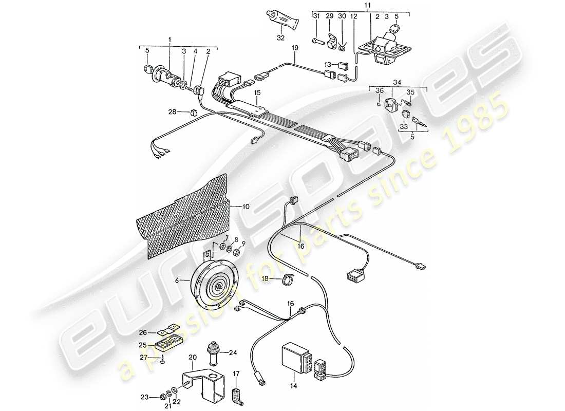 porsche 1989 (928) sistema d'allarme diagramma delle parti