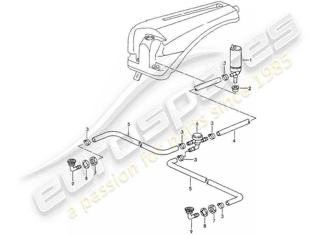 porsche 1990 (964) impianto rondella diagramma delle parti